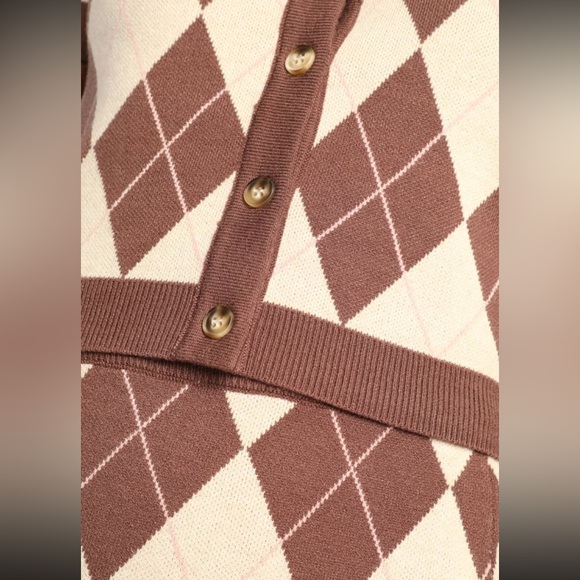 Got a Clue Brown and Pink Argyle Two Piece Sweater Dress size M - Picture 6 of 7